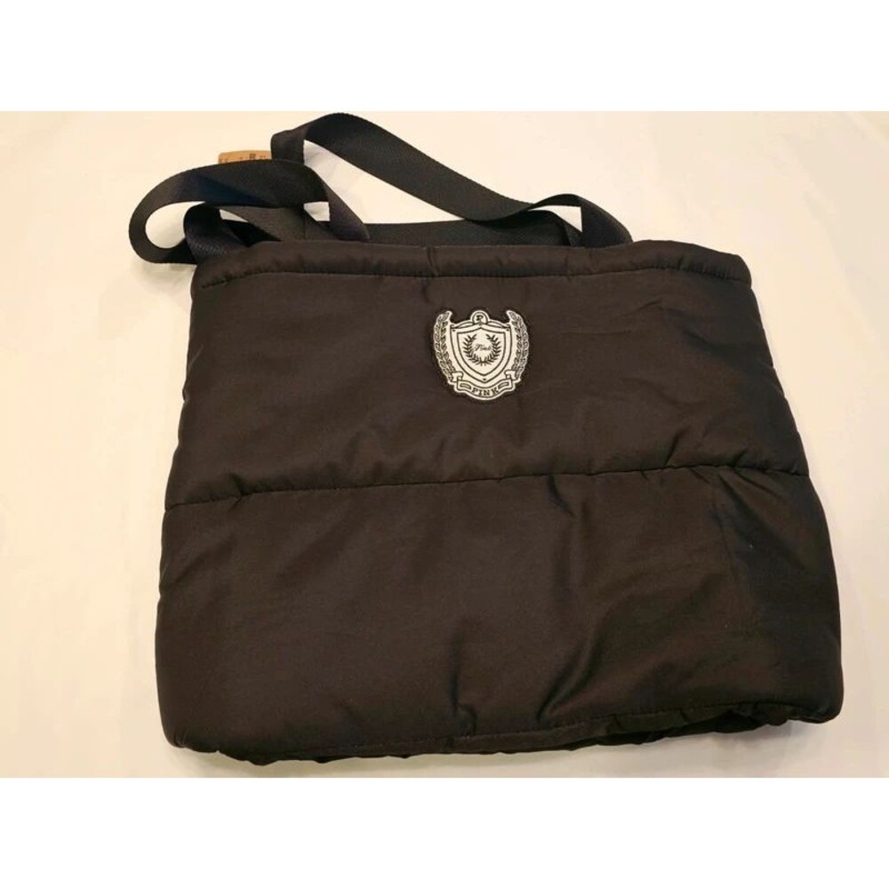 Pink Victoria's Secret Puffer Tote Bag in Black with Crest Emblem
